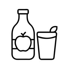 Vector art of apple juice in a bottle and a glass healthy drink concept, vector illustration in outline style