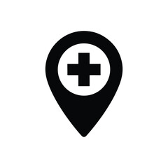 Obraz premium Black medical location pin icon plus symbol solid glyph - icon vector illustration - Logo vector icon symbol stock illustration