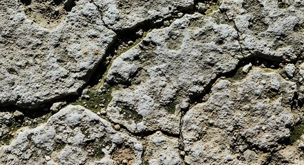 Fototapeta premium Cracked Concrete Texture Weathered Stone Surface with Moss Erosion Details.