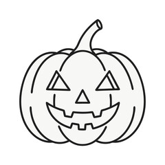 Outline illustration of a carved pumpkin with a smiling face triangular eyes and nose a traditional symbol of Halloween