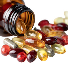 Vitamins tumbling freely across white surface.png