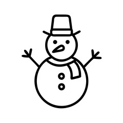 Illustration of a snowman wearing a hat and scarf perfect for winter, christmas, and holidaythemed designs