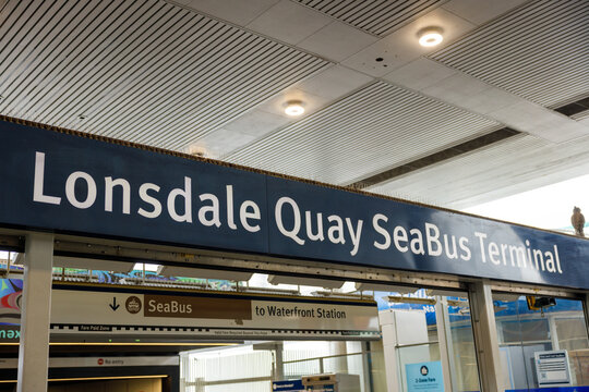 Modern Lonsdale Quay SeaBus Terminal sign in North Vancouver