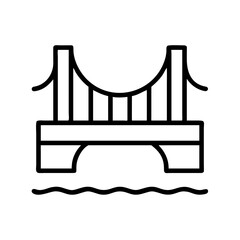 Vector art of minimalist bridge icon over water, representing connection, travel, and architectural design in a simple line drawing
