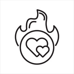 Set of burning hearts. Collection of orange flaming heart for Valentine's day.