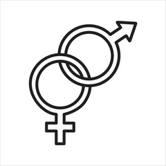 Gender concept illustration displaying intertwined male and female symbols, representing equality, unity, and diverse human relationships. This graphic embodies connection and balance between genders