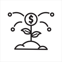Simple line art icon representing financial growth, startup investment, and economic return on investment