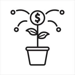 Simple line art icon representing financial growth, startup investment, and economic return on investment