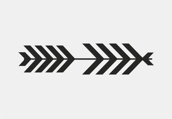 Black and white arrow with chevron pattern, minimalist vector graphic design using simple shapes on white background with high contrast.