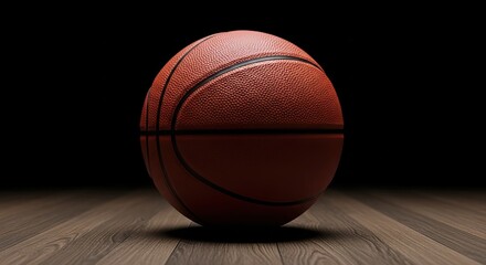 Closeup of a basketball on a wooden floor