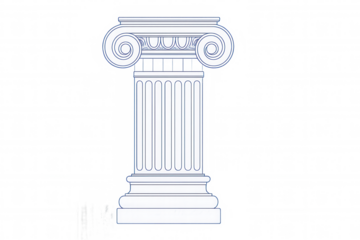 Ionic order column with volutes and fluting, classic greek architecture pedestal, transparent background
