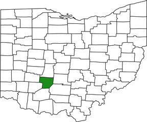 Obraz premium Detailed vector map of Ohio highlighting Fayette County, a central territory known for its flat topography and extensive, high-production agricultural land use.