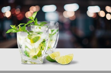 Tasty alcohol cocktail drink on bar counter