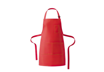 A Vibrant Red Apron Isolated on Black Background Perfect for Cooking or Crafting Projects
