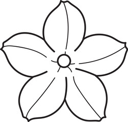 Simple Five-Petal Flower Outline. Minimalist Black and White Floral Line Art Illustration. Botanical Blossom Design Element.