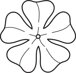 Simple five-petal flower outline drawing, minimalist floral vector illustration, black and white botanical graphic