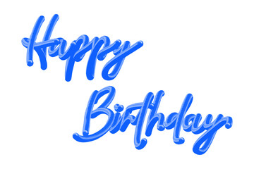 Blue Happy Birthday Hand Lettering Design. Modern Calligraphy Happy Birthday Text in Blue. 3D Blue Script Happy Birthday Typography. Vibrant Blue Handwritten Happy Birthday Greeting
