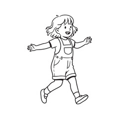 Happy Girl in Overalls Running with Arms Outstretched Keywords: child, girl, kid, running
