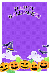 ハロウィンのはがきテンプレート、おばけとかぼちゃとコウモリ