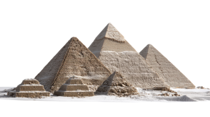 Pyramids of Giza miniature on white background