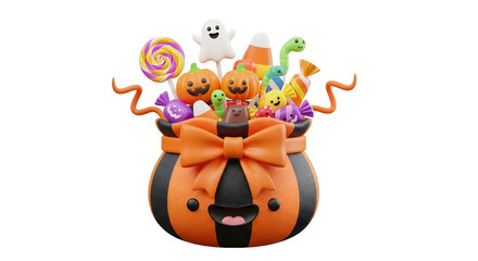 Fototapeta premium Halloween Candy Basket Overflowing with Treats in Orange and Black
