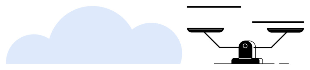 Balancing scale alongside a soft cloud evokes ideas of fairness, choices, and equilibrium. Ideal for justice, decision-making, equality, balance, sustainability harmony simplicity. Simple flat