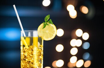 Tasty alcohol cocktail drink on bar counter