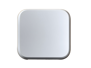 A clean, minimalist white/light gray coaster with a highly reflective, glossy surface and rounded corners, accented by a subtle gold border.