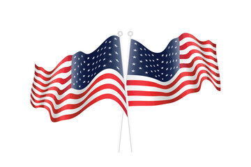 Realistic waving flag of the United States of America with red and white stripes and blue field with white stars. Symbol of freedom, democracy and patriotism.
