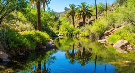 Tranquil desert creek reflecting a vibrant landscape
