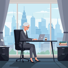 Elegant senior businesswoman working diligently on her laptop computer.