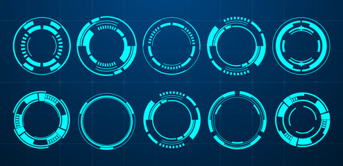 Set circle technology futuristic frame blue vector editable	
