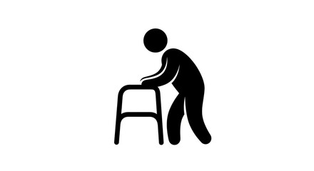 Elderly person using walker isolated