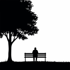Silhouette of a lonely person sitting on a park bench.