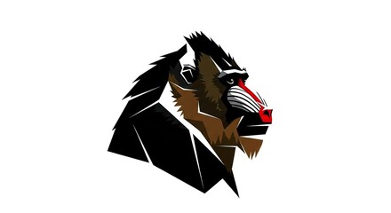 Geometric stylized mandrill profile isolated
