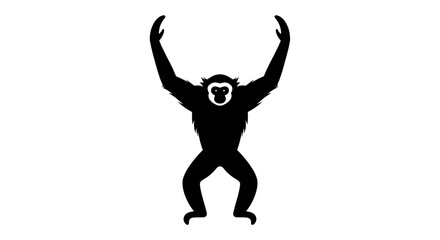 Gibbon silhouette reaching upward isolated on white