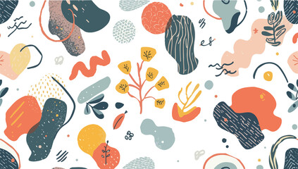 Vibrant pattern illustration in flat design style, featuring a mix of geometric shapes and swirling...