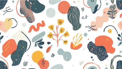 Vibrant pattern illustration in flat design style, featuring a mix of geometric shapes and swirling lines, with a pastel color palette and bold accents PNG Transparent 