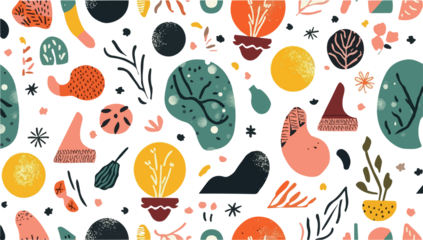 Vibrant pattern illustration in flat design style, featuring a mix of geometric shapes and swirling lines, with a pastel color palette and bold accents PNG Transparent 