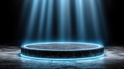 Obraz premium Abstract 3D Render of an Illuminated Stage or Platform with Glowing Lights and Beams