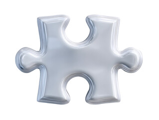 Obraz premium A single jigsaw puzzle piece with a smooth, highly reflective white/silver metallic finish, featuring soft, rounded edges and a plump, inflated appearance.