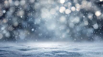 Magical winter snowfall with soft bokeh lights