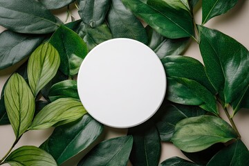 White Circular Object on Green Leaf Background Natural Botanical Setting
