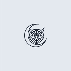 Owl and crescent moon line art night wisdom logo design.