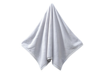 Fototapeta premium A large white terry cloth towel suspended from the center, creating a prominent V-shape with folds and drapery. The visible woven texture and soft pile emphasize the fabric quality