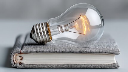Light Bulb on Gray Book with Soft Background for Creative Concepts