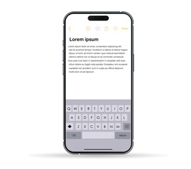 Realistic phone Notes user interface template. Digital planner app for schedule, tasks, notifications, events, and to-do lists mock-up