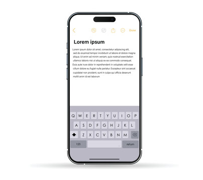 Realistic phone Notes user interface template. Digital planner app for schedule, tasks, notifications, events, and to-do lists mock-up