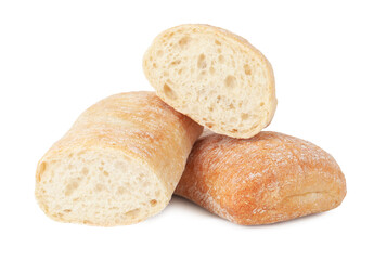 Tasty freshly baked ciabattas isolated on white