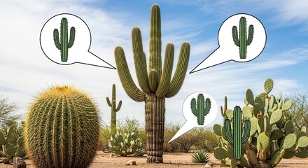 Variety of desert cacti